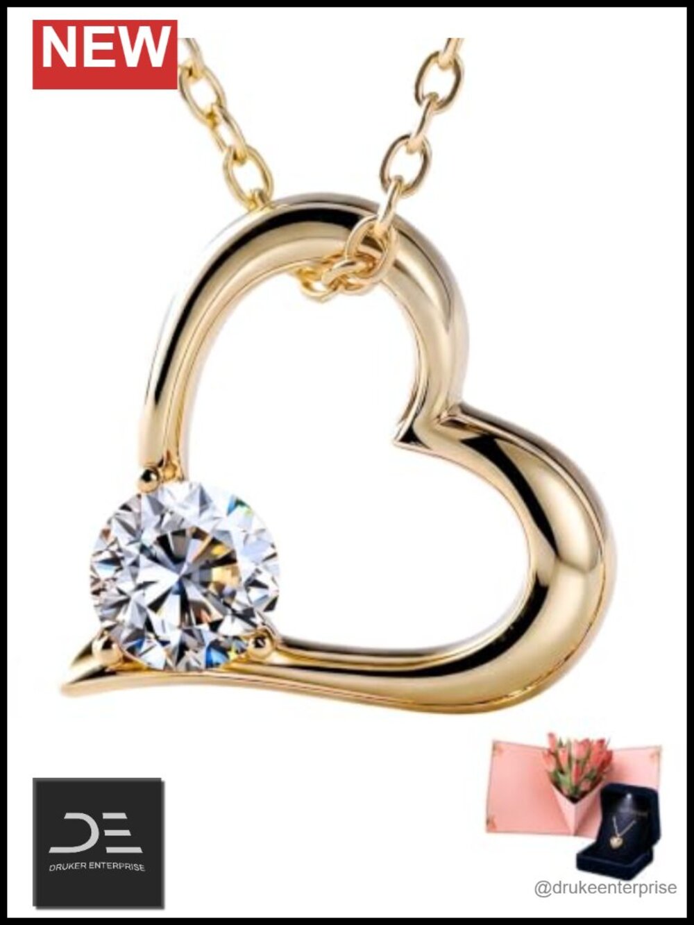 Moissanite Open Heart Necklace for Women 14K Gold Plated Pendant Jewelry Gift